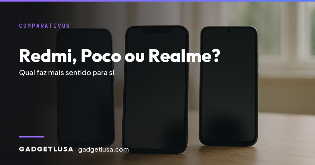 Três telemóveis lado a lado numa mesa